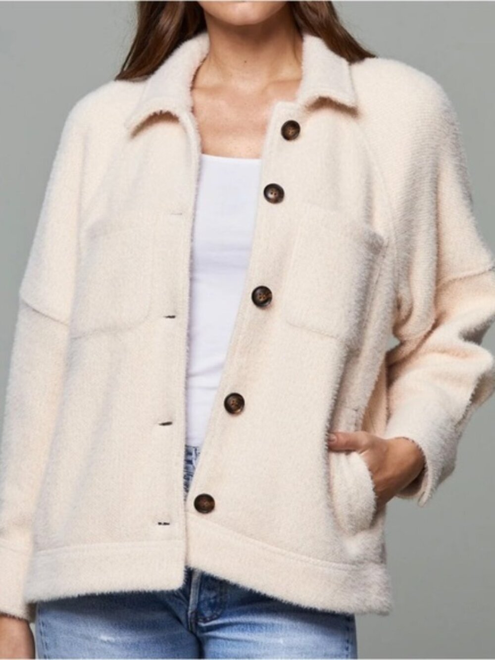 Anthropologie Greylin Teddy Jacket Ivory sz S Off-White Shacket Shirt Oversized